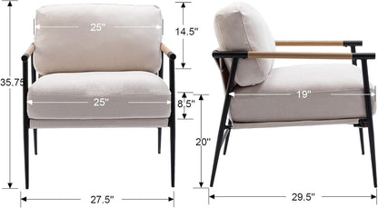 Mid-Century Accent Chair, Soft Armchair Chenille Fabric Lounge Chair with Black Metal Legs