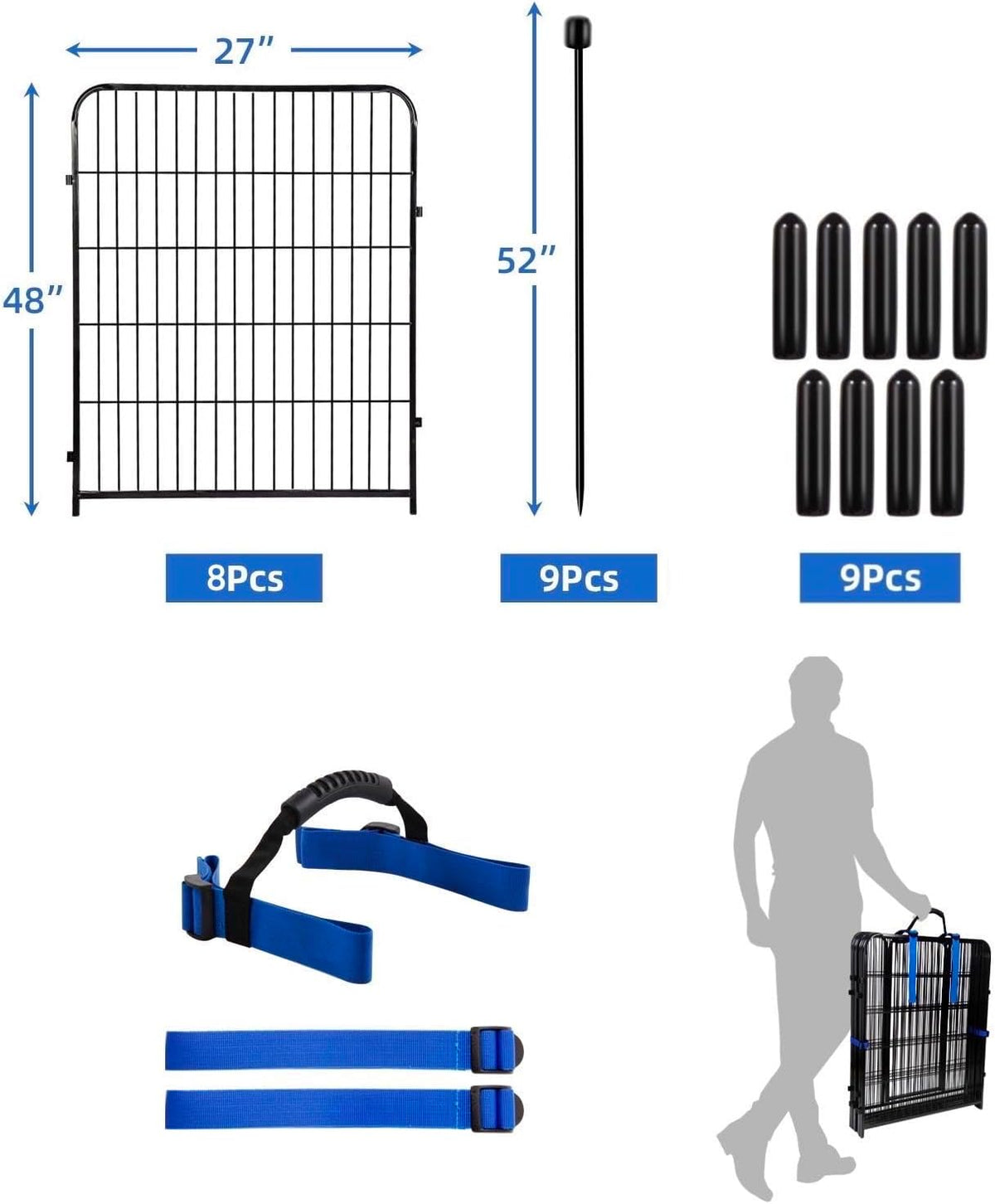 ADAVIN 48 in(H) Garden Fence Panels, 8 Panels Total 17.7 Ft(L), Heavy Duty Iron Metal Animal