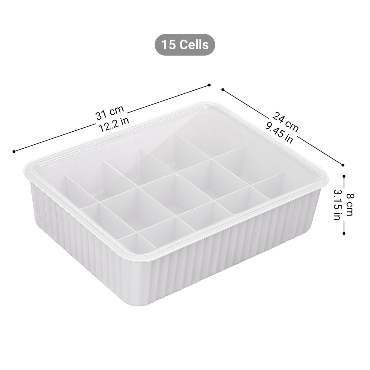 Cetomo 15 Cells Plastic Underwear Sock Drawer Organizer with Lid, Lidded Storage Box with Dividers