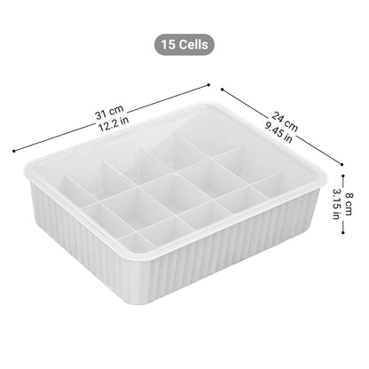 Cetomo 15 Cells Plastic Underwear Sock Drawer Organizer with Lid, Lidded Storage Box with Dividers
