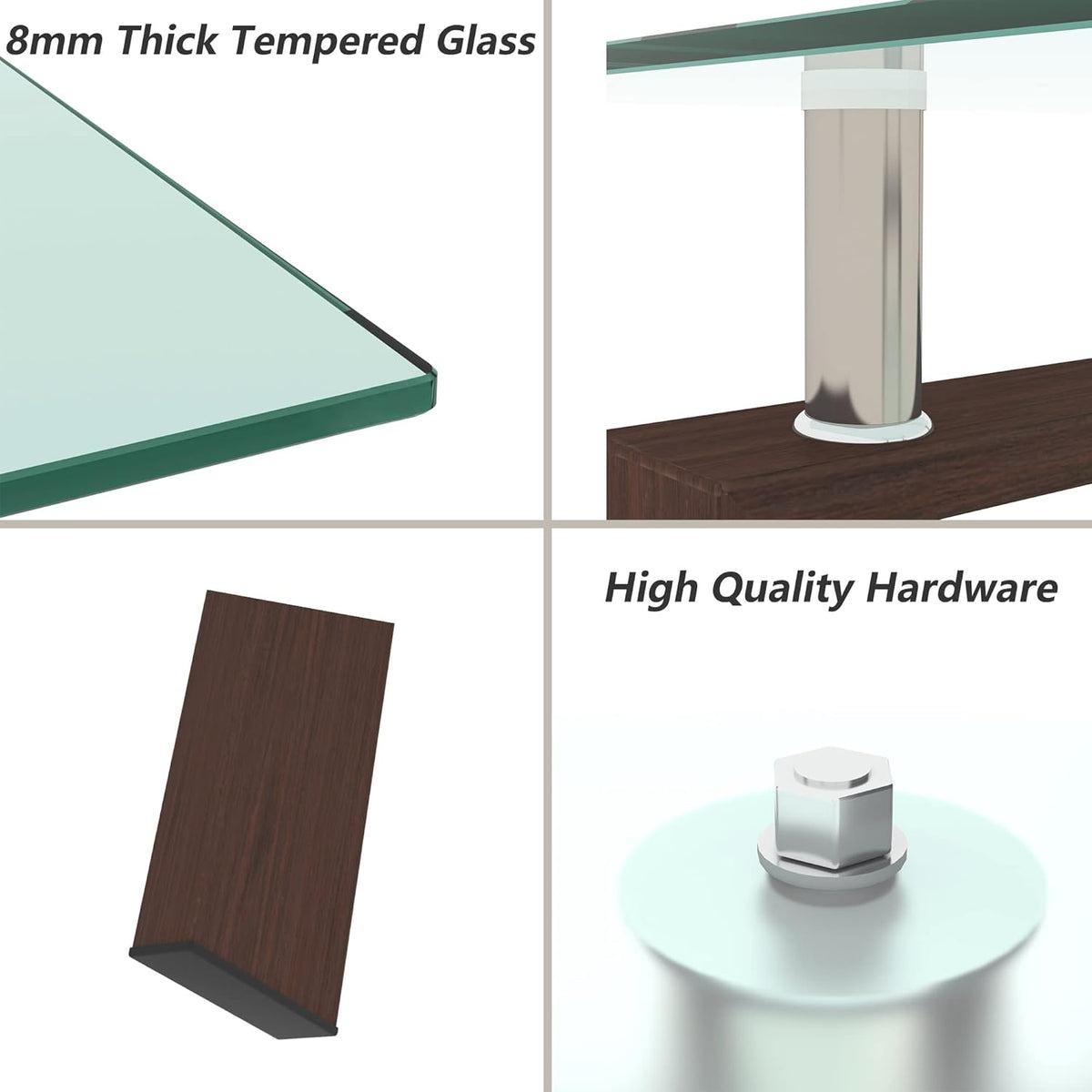 Glass Coffee Table for Living Room, Mordern Sofa Center Tables with Storage, Brown Metal Leg