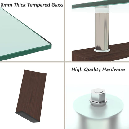 Glass Coffee Table for Living Room, Mordern Sofa Center Tables with Storage, Brown Metal Leg