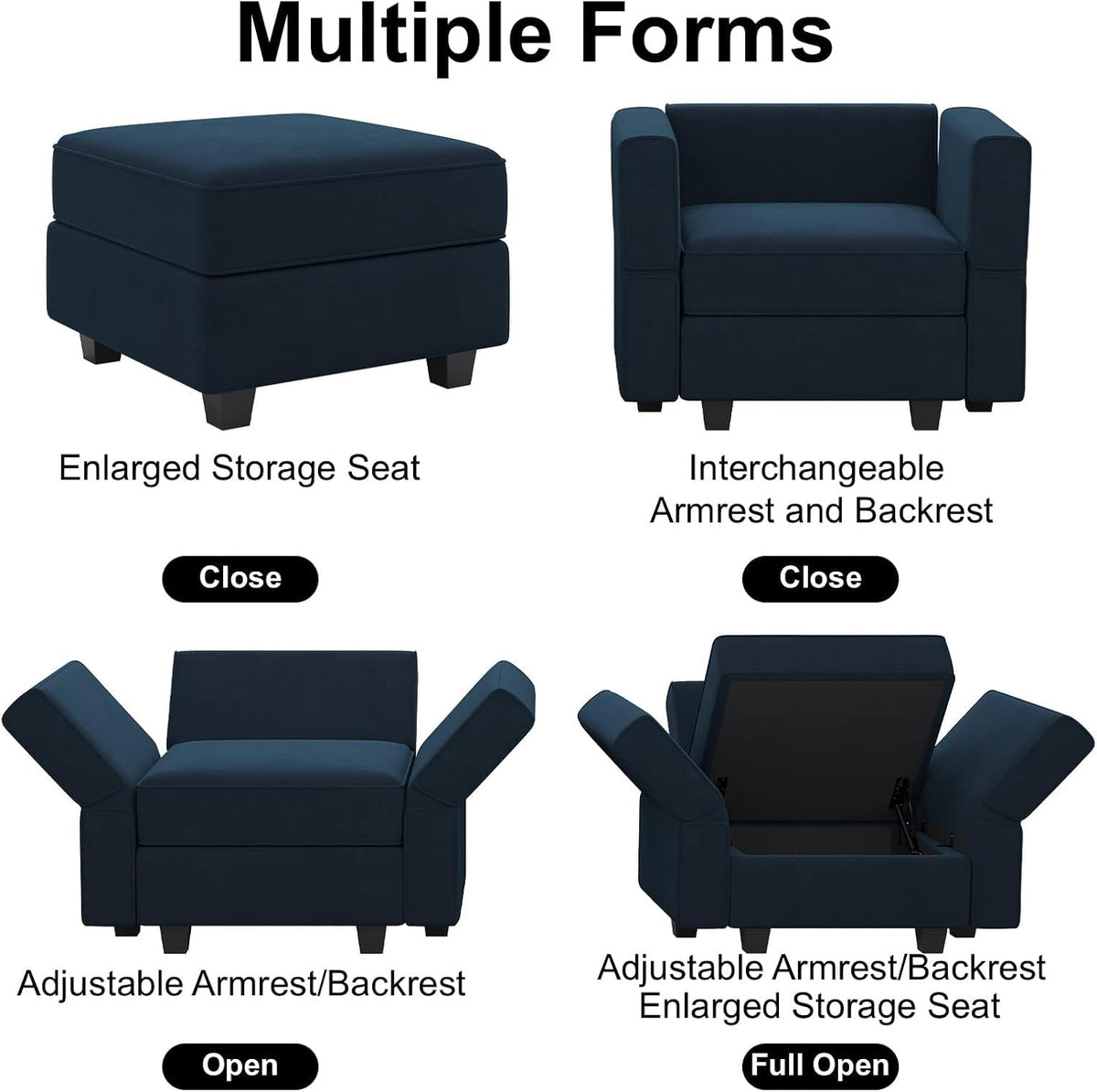 Belffin Modular Sectional Arm Accent Chair with Storage Seat Velvet Armchair Single Sofa Club Chair