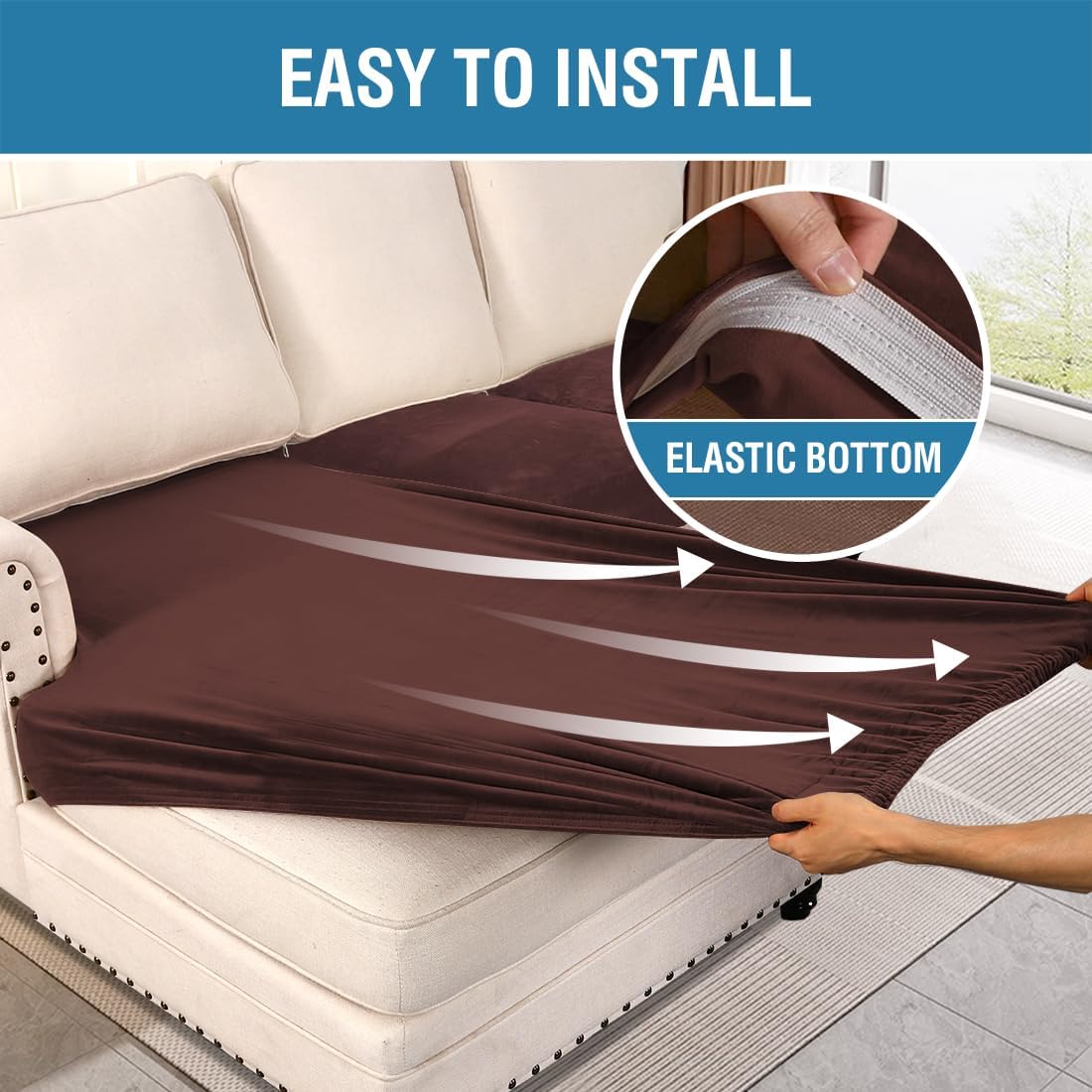 H.VERSAILTEX Velvet Stretch Sectional Couch Covers - 4 Piece L Shape Sofa Seat Cushion Set for 3