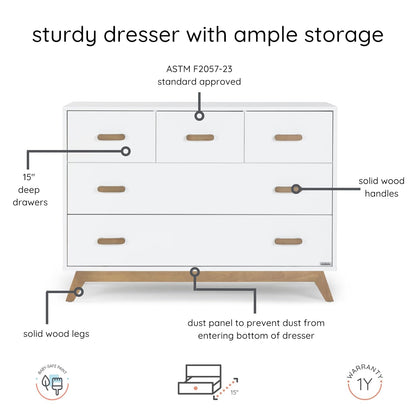 dadada Soho 5-Drawer Dresser for Nursery and Bedroom - Modern Design, Large Storage, Baby-Safe