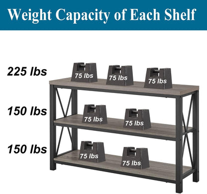BON AUGURE Rustic Sofa Table Behind Couch, Industrial Console Tables for Entryway, 3 Tier Wood