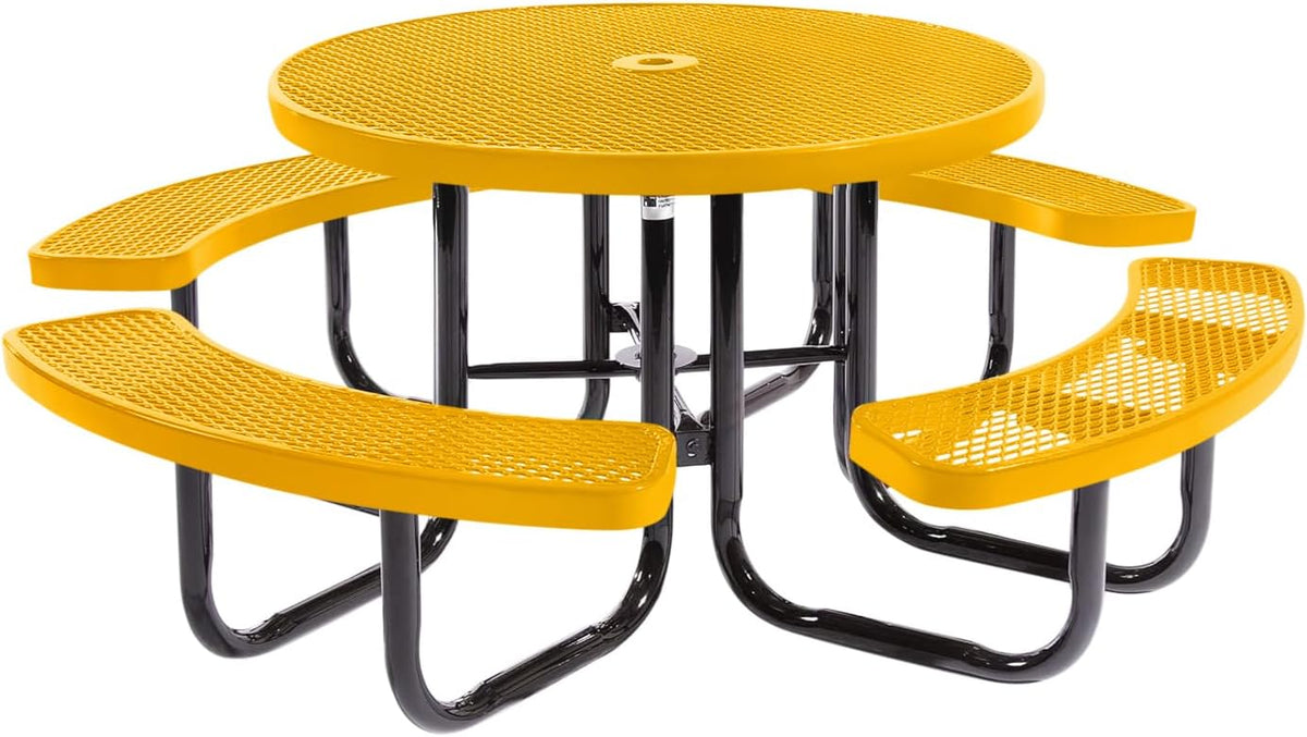 Heavy-Duty Portable Outdoor Picnic Table with Umbrella Hole, Expanded Metal Commercial-Grade Patio