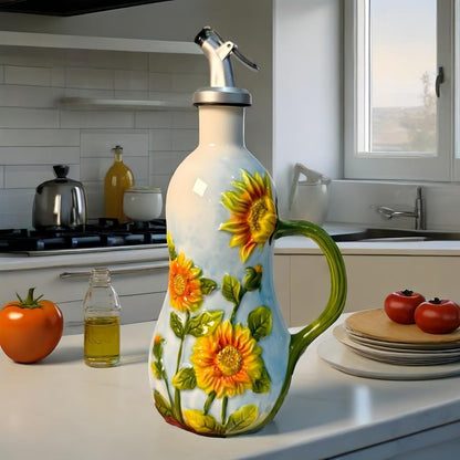 18.26oz/540ml Ceramics Olive Oil Dispenser Bottle,Hand Painted Reliefs Oil Dispenser for