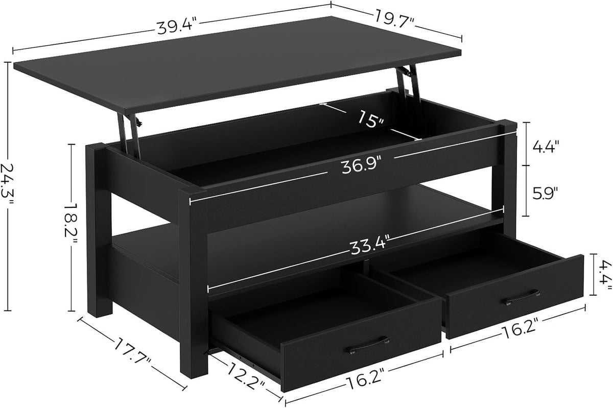 Rolanstar Coffee Table, Lift Top Coffee Table with Drawers and Hidden Compartment, Retro Central