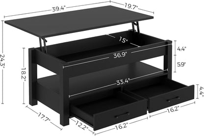 Rolanstar Coffee Table, Lift Top Coffee Table with Drawers and Hidden Compartment, Retro Central