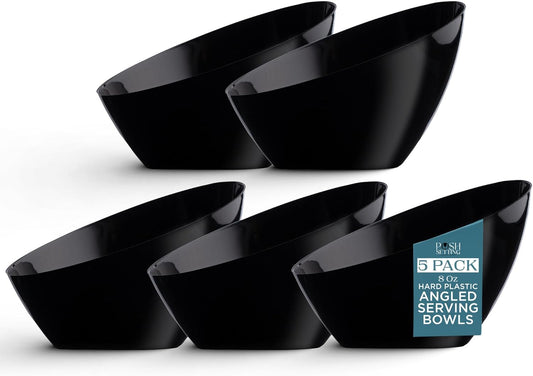 Posh Setting Black Plastic Serving Bowls Disposable - Angled Bowls - Angled Candy Bowl - Plastic