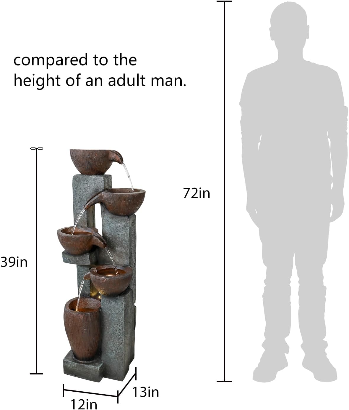 Naturefalls 39” H Modern Outdoor Fountain - 5 Crocks Outdoor Garden Fountains with Contemporary