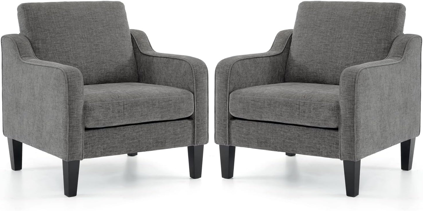 VINGLI Accent Chairs Set of 2 for Living Room, Light Grey Mid Century Modern Chair Soft Chenille