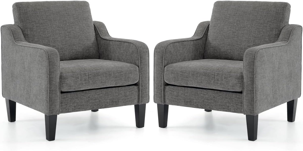 VINGLI Accent Chairs Set of 2 for Living Room, Light Grey Mid Century Modern Chair Soft Chenille