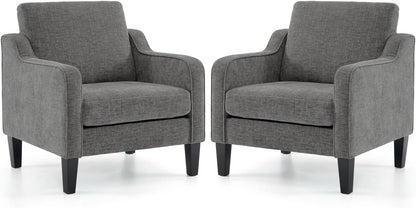 VINGLI Accent Chairs Set of 2 for Living Room, Light Grey Mid Century Modern Chair Soft Chenille