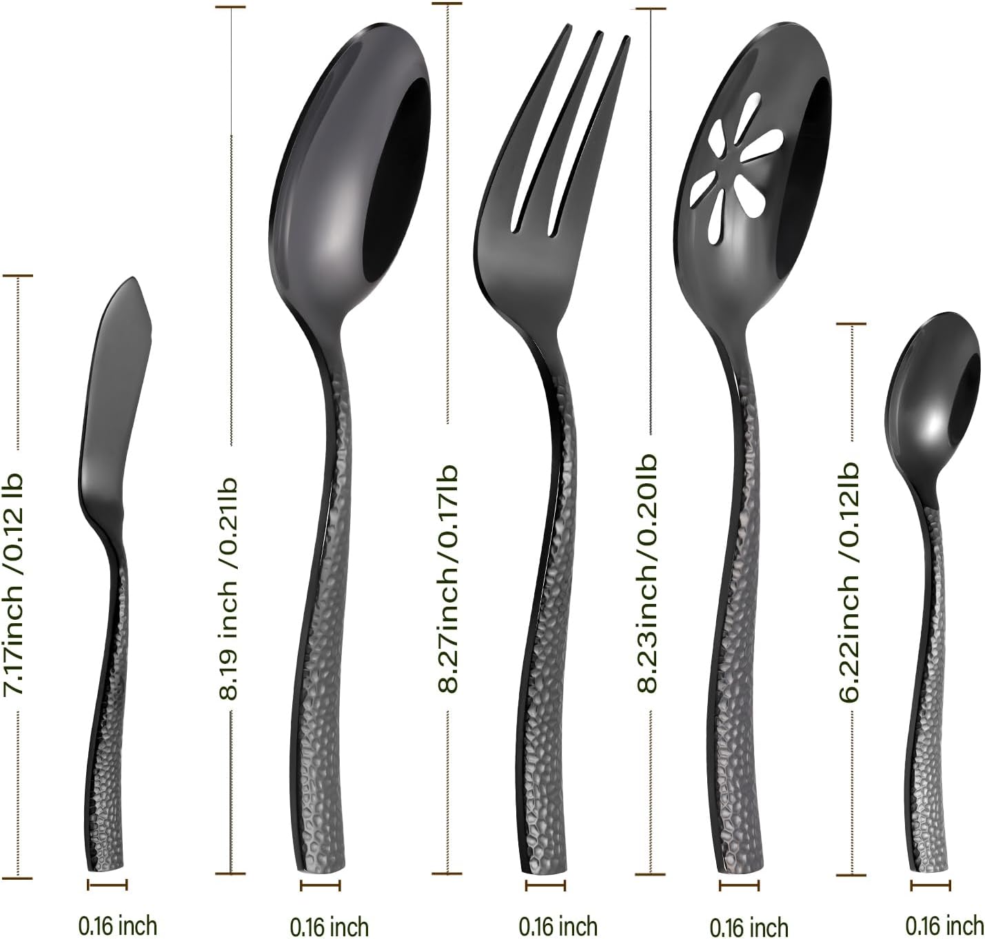 Silverware 65-Piece Black Hammered Flatware Set with Serving Utensils Stainless Steel Thick Handle