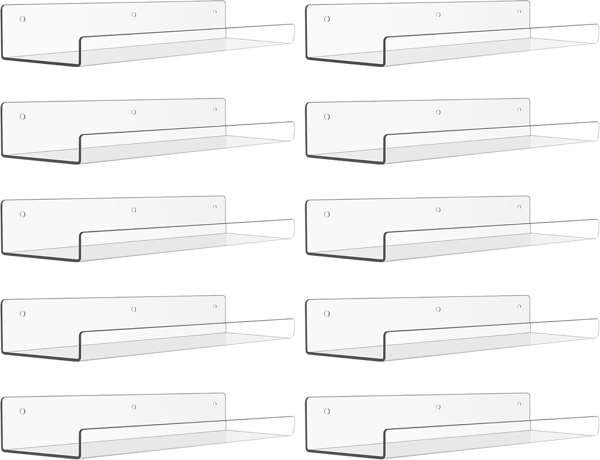 upsimples 10 Pack Acrylic Shelves Wall Organizer and Storage, 15" Display Shelf for Figure, Toy