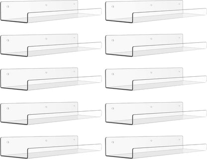 upsimples 10 Pack Acrylic Shelves Wall Organizer and Storage, 15" Display Shelf for Figure, Toy