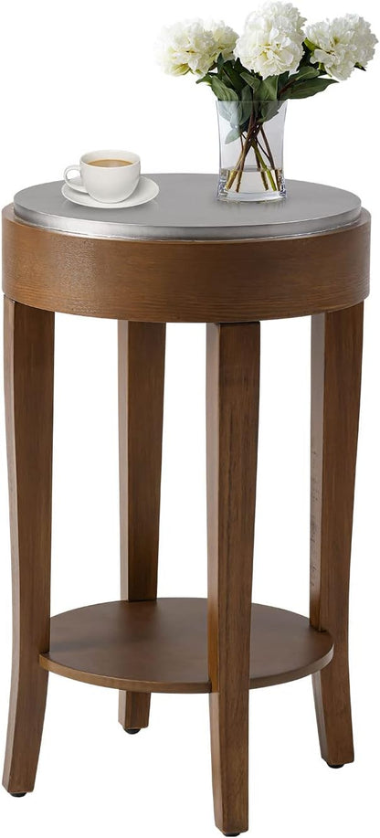 COSIEST Round End Table, 2-Tier Classic Brown Side Table, Farmhouse Wood Accent Table with Storage