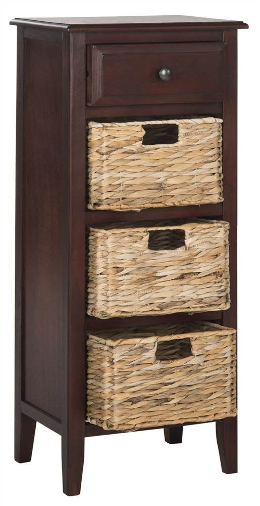 SAFAVIEH Furniture - Michaela 1-Drawer Storage Unit - Cherry - Solid Wood - Farmhouse Basket Tower