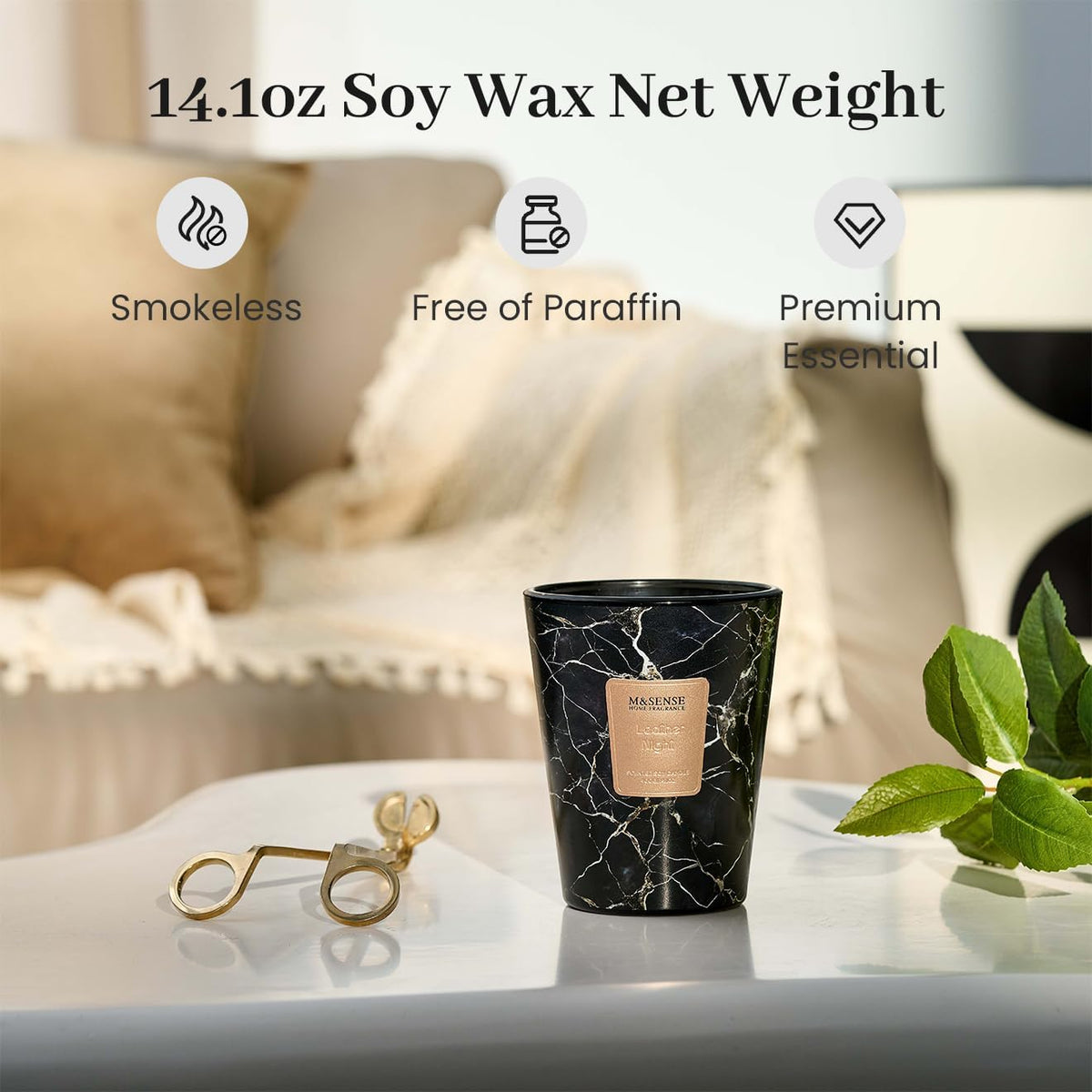 M&SENSE LeatherNight Scented Candles for Home, Lead-Free Wick Highly Scented Jar Candles, 14.1 Oz