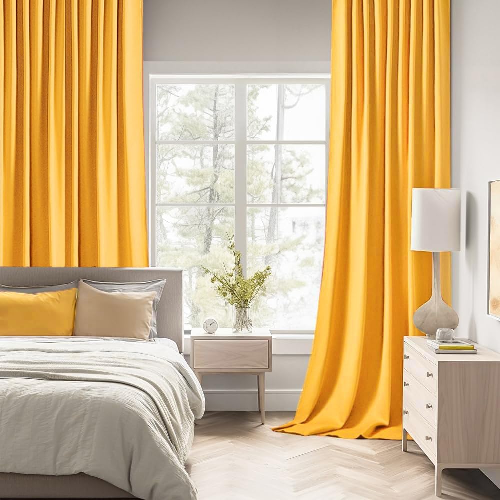 MIULEE Yellow Back Tab Blackout Curtain 96 Inch Long 2 Panels Set for Bedroom, Rod Pocket/Pinch