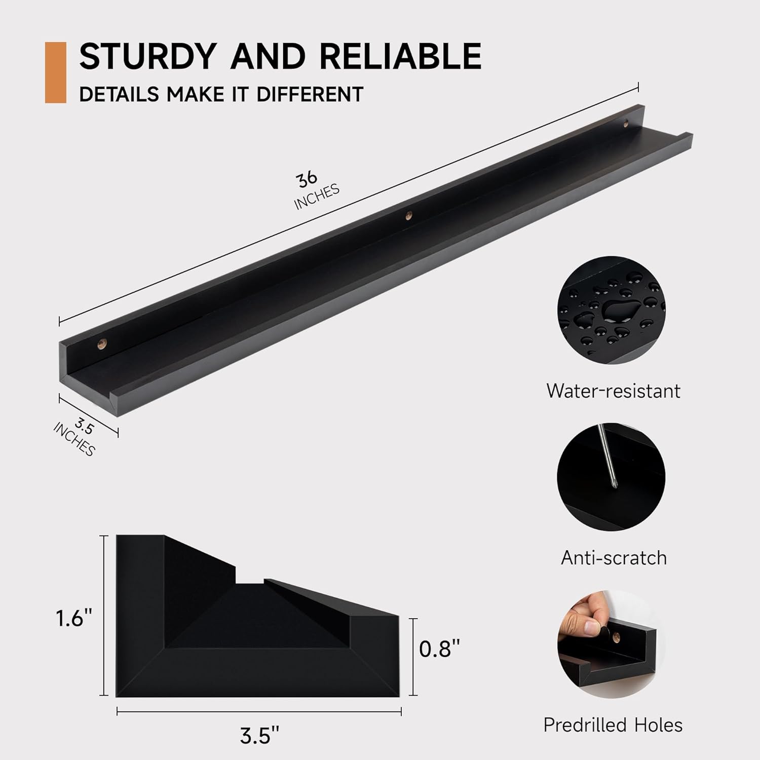 Picture Ledge Shelf for Wall, Floating Shelves Set of 4, 36 Inch Long Nursery Book Shelves for Toys