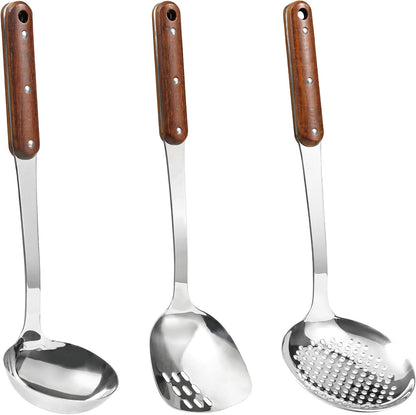 FJNATINH Stainless Steel Wok Spatula,Ladle,Skimmer Ladle Tool Set,Mirror Polished Cooking Utensils