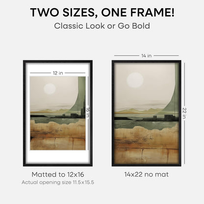 Homeforia 14x22 Frame Black Wood, High End Oak 14x22 Picture Frames with Mat 12x16 Photo, 14 x 22