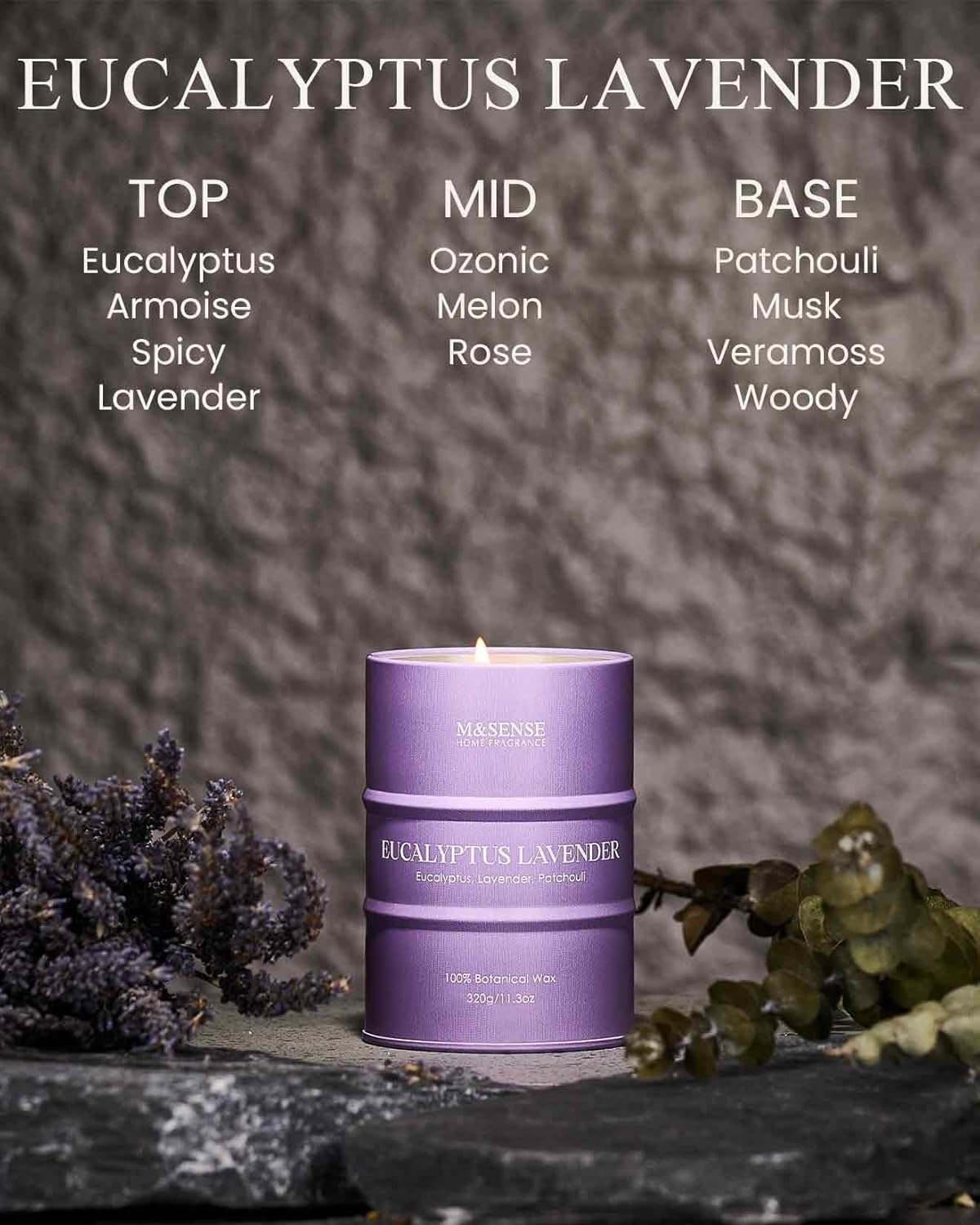 M&SENSE Eucalyptus Lavender Scented Candles Natural Non Toxic, Aromatherapy Candle for Stress