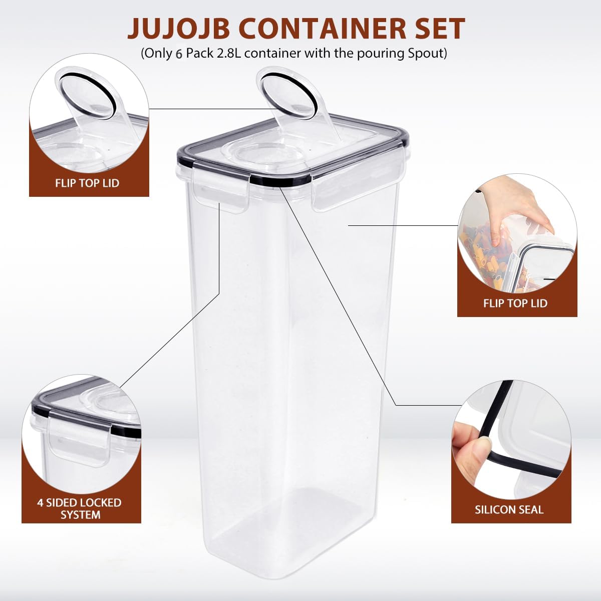 64 PCS Airtight Food Storage Containers With Lids BPA Free,6 Pack With Pouring Spout Cereal