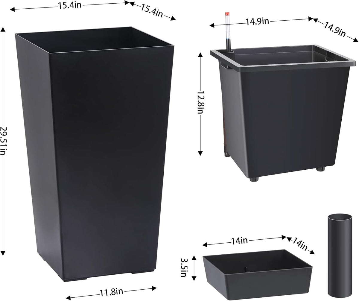 30" Tall Planters Set of 2, Outdoor＆Indoor Black Planter Pots, High Front Porch Planter Pots with