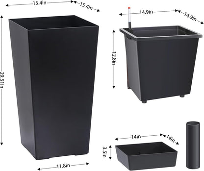 30" Tall Planters Set of 2, Outdoor＆Indoor Black Planter Pots, High Front Porch Planter Pots with