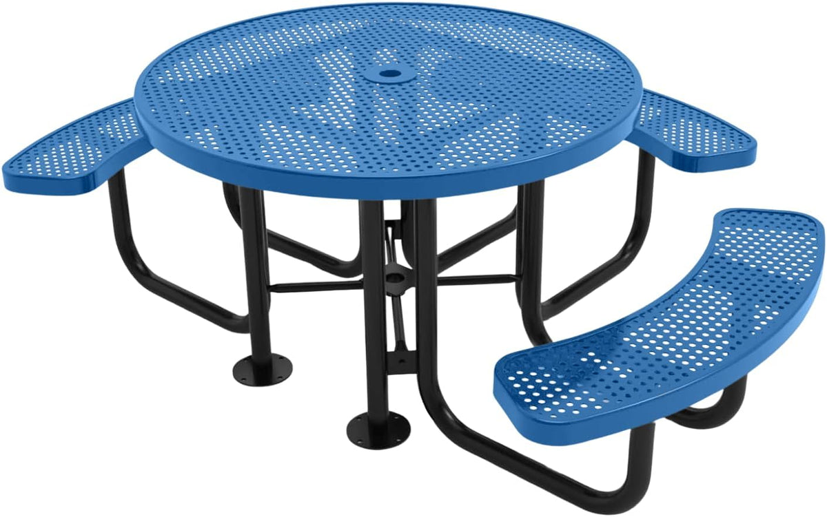 Heavy-Duty Portable Outdoor Picnic Table with Umbrella Hole, Punched Steel Patio Dining Furniture