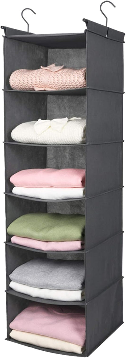 MAX Houser 6 Tier Shelf Hanging Closet Organizer, Closet Hanging Shelf with 2 Sturdy Hooks for