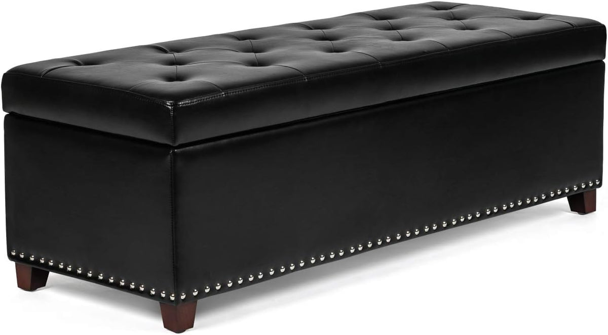 Joveco 47 Inch Storage Ottoman Bench,Tufted Leather Storage Bench with Nailhead Trim for Bedroom