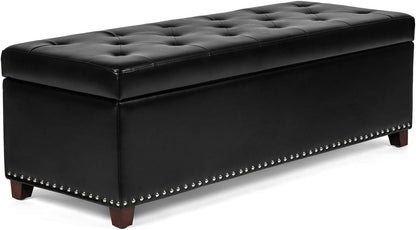 Joveco 47 Inch Storage Ottoman Bench,Tufted Leather Storage Bench with Nailhead Trim for Bedroom