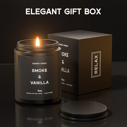 Smoke ＆ Vanilla Candle, 9oz Scented Candle for Men, Scented Candles for Home, Gifts for Men