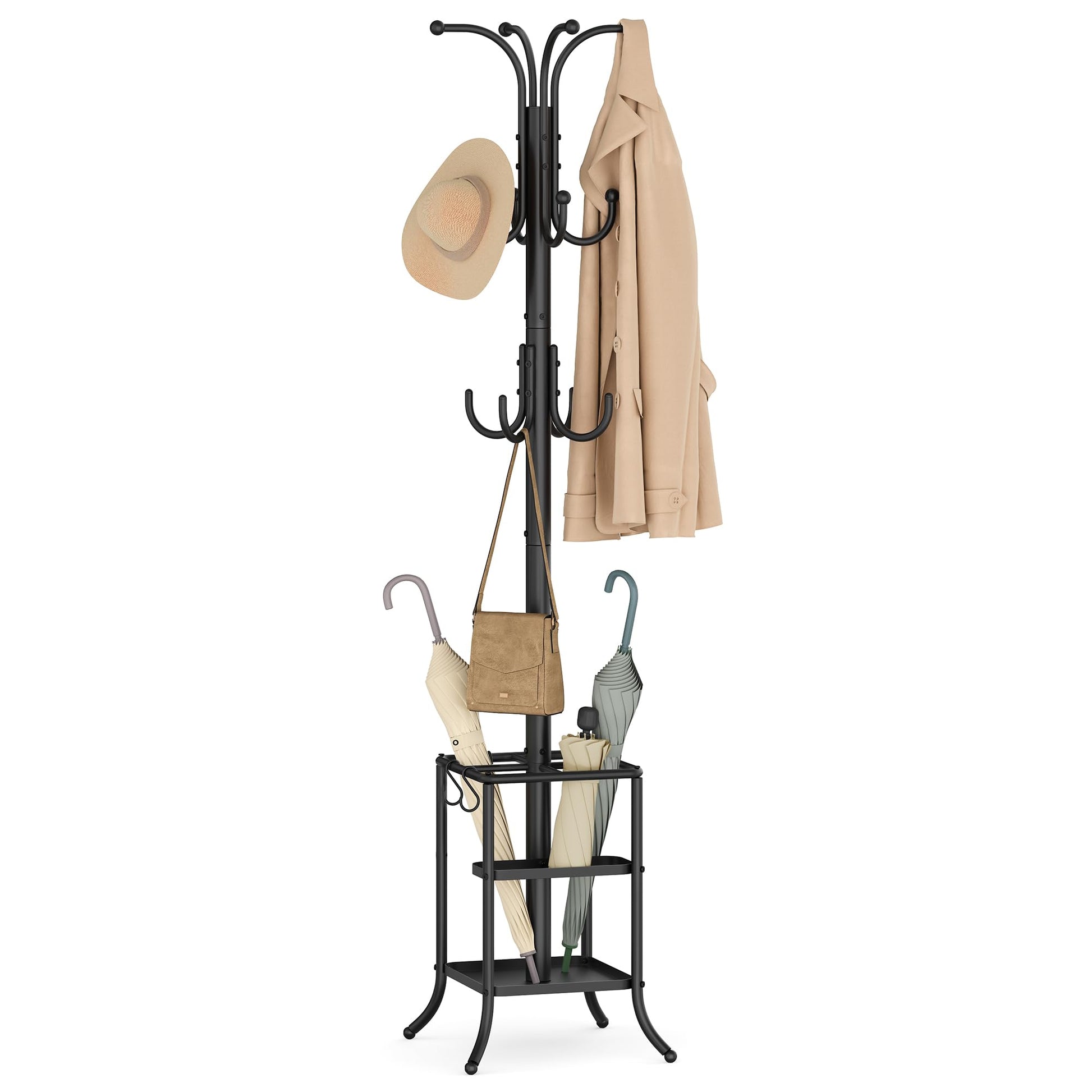 SONGMICS Coat Rack Freestanding Metal Coat Rack Stand with 12 Hooks