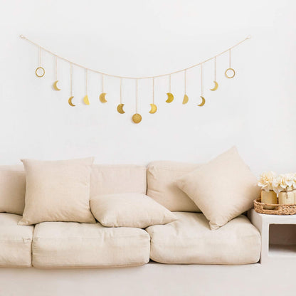 Mkono Moon Phase Wall Hanging Boho Aesthetic Room Decor Metal Moons Garland Hanging Art Bohemian