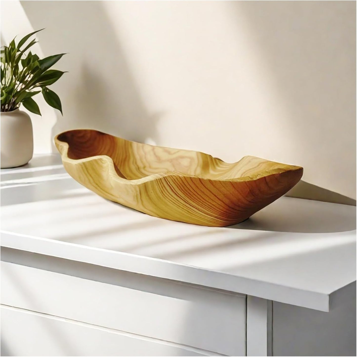 ZOY&TORA Large Handmade Decorative Wooden Dough Bowl, Natural Wood Grain Finish,Kitchen Coffee