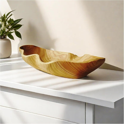 ZOY&TORA Large Handmade Decorative Wooden Dough Bowl, Natural Wood Grain Finish,Kitchen Coffee