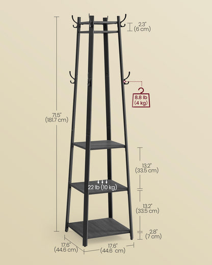 VASAGLE Coat Rack Freestanding, Hall Tree with 4 Shelves