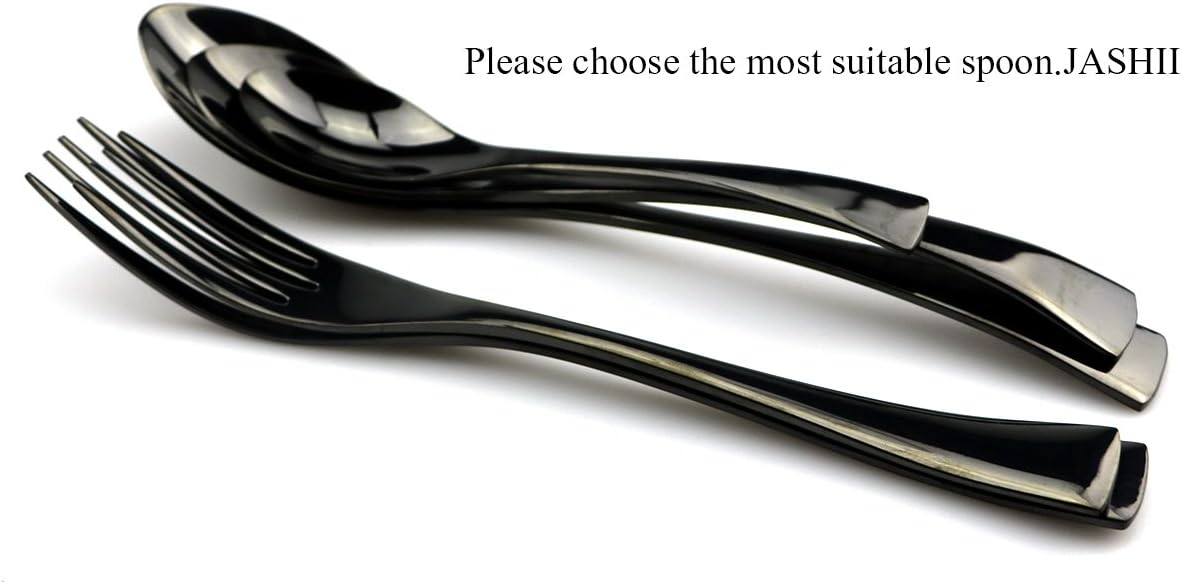 JASHII 18/10 Stainless Steel 20 Piece Mirror Polished Black Flatware Set,Dinner Knife Fork Salad