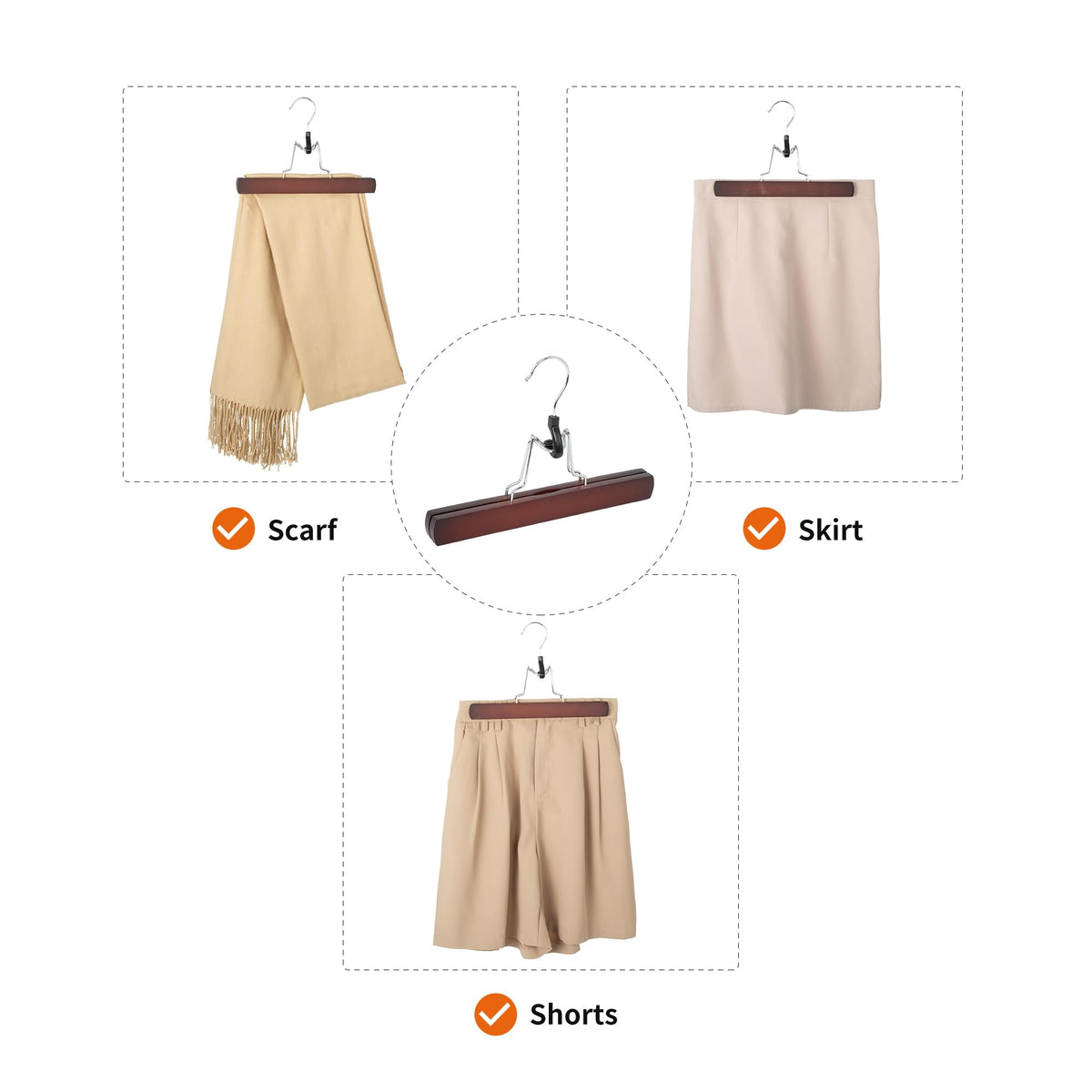 Amazon Basics Wooden Pants Hangers Closet Organizer, Cherry, 10-Pack