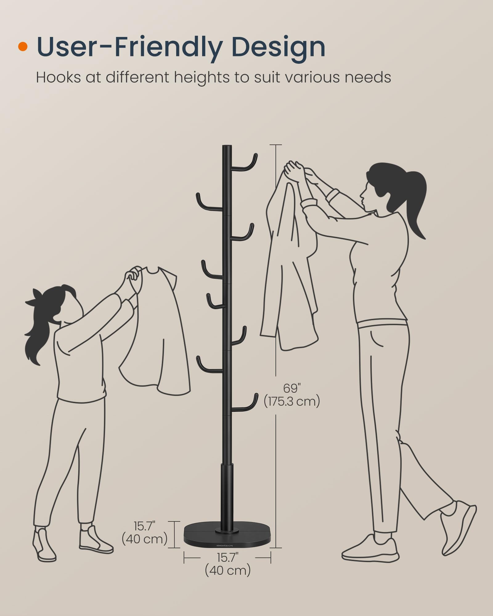 SONGMICS Coat Rack, Cactus-Shaped, 8 Sturdy Hooks, 69 Inches Tall