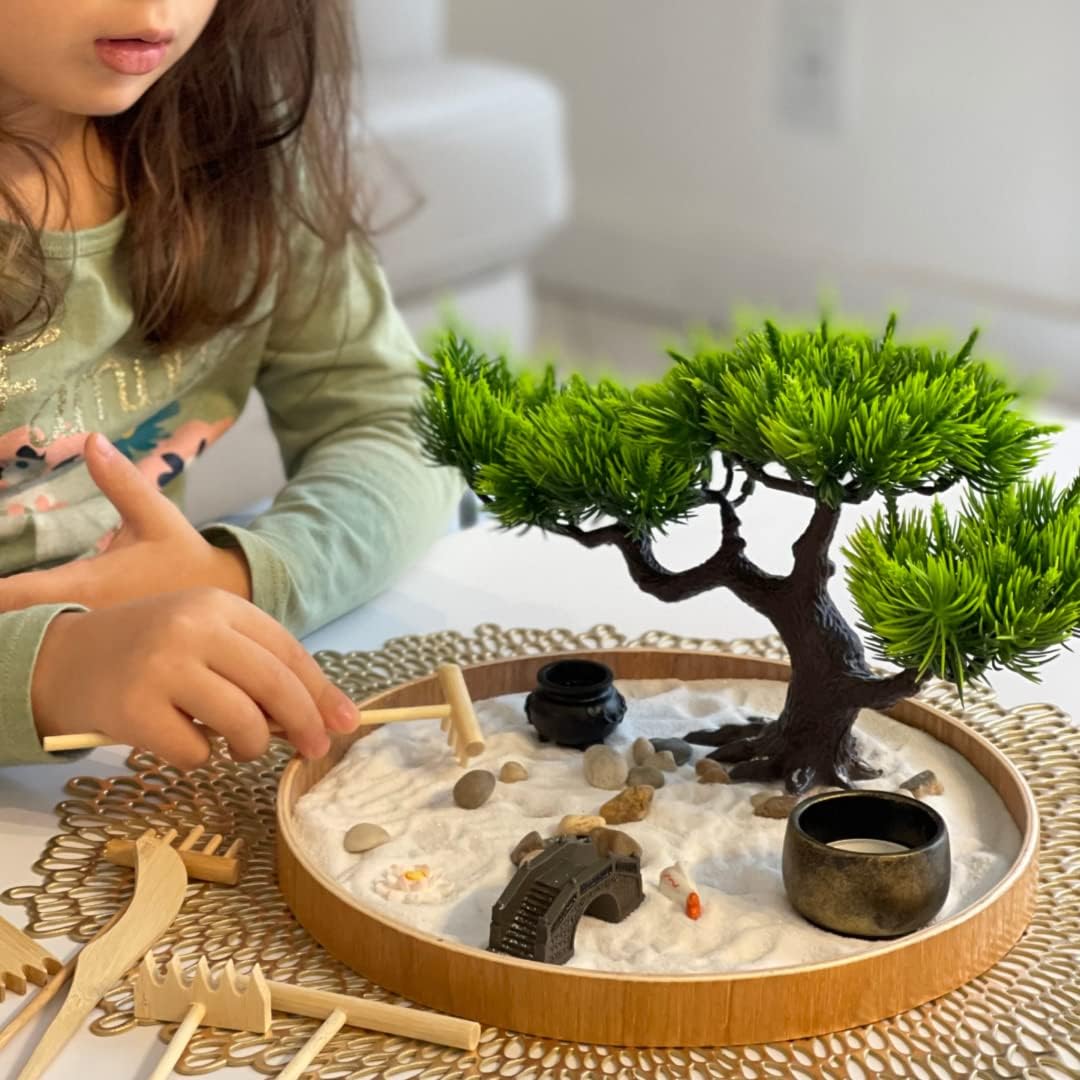 Japanese Zen Garden for Desk - Zen Garden Sand Kit, Artificial Bonsai Tree, Rakes & Accessories