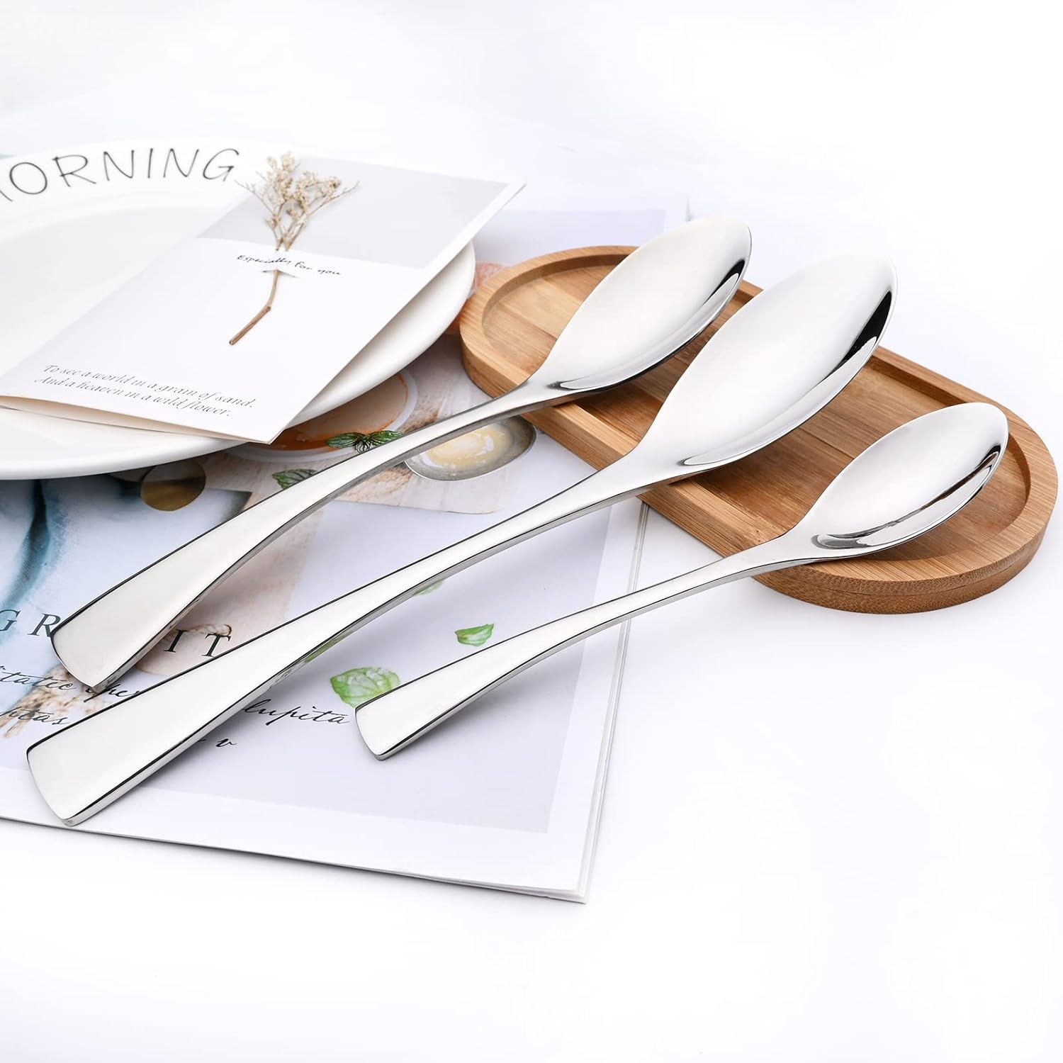 24-Piece Silver Flatware, Mirror 18/10 Stainless Steel Modern & Luxury Dinnerware Set With Serrated