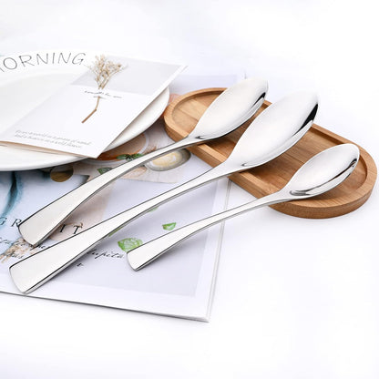24-Piece Silver Flatware, Mirror 18/10 Stainless Steel Modern & Luxury Dinnerware Set With Serrated