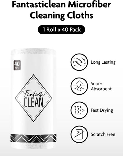 Fantasticlean Microfiber Cleaning Cloth Roll -40 Pack, Tear Away Microfiber Towels, 12" x 12"